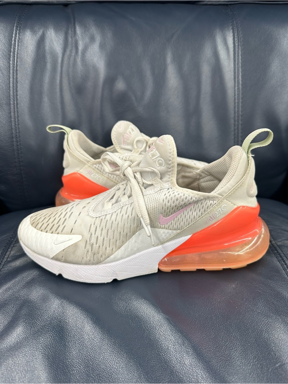 Nike Kids' Air Max 270 Beige Orange running shoes size 7y youth Gradeschool